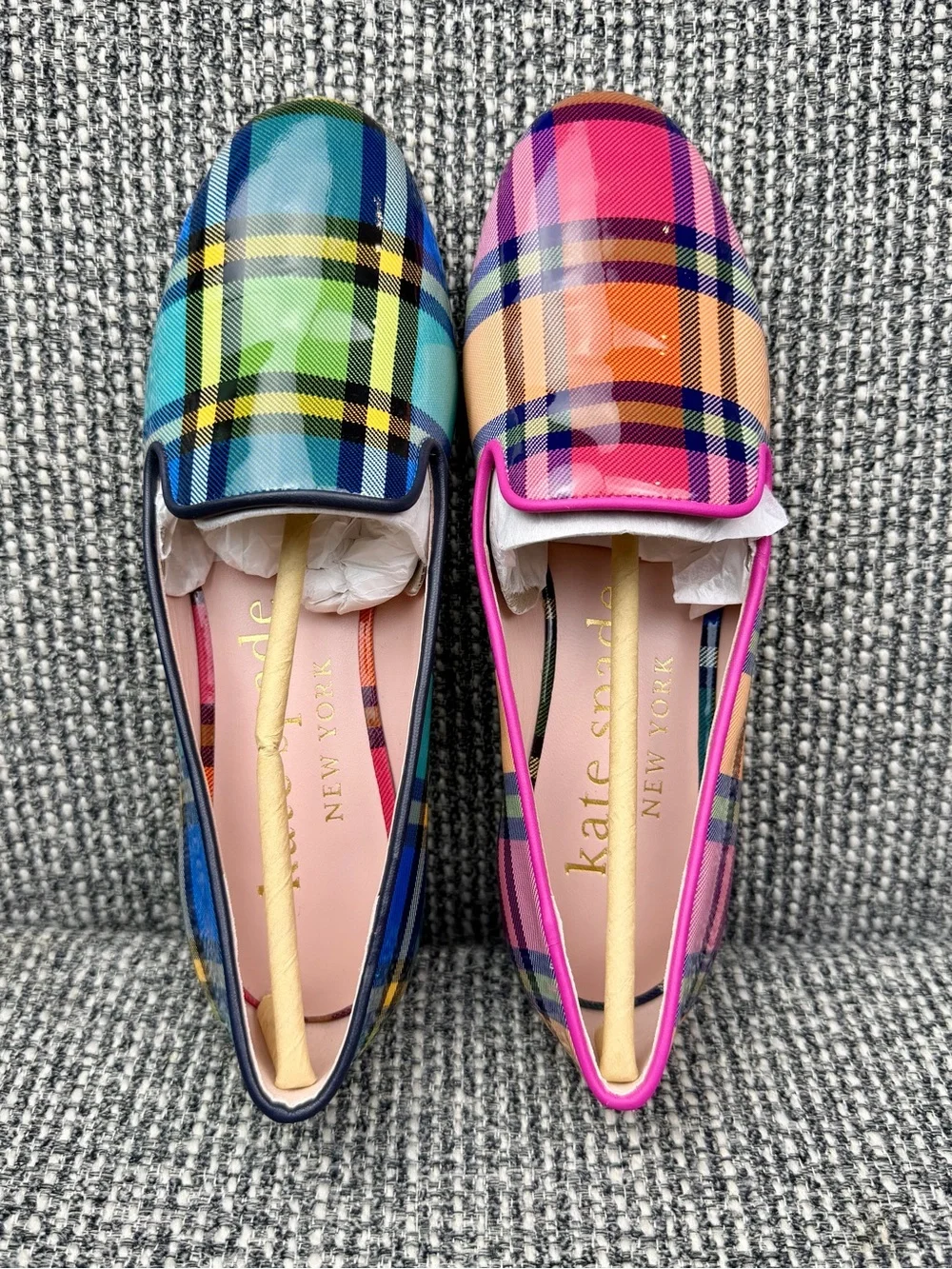 Kate Spade Lounge Grand Plaid Loafers KJ188 Multi Mismatch Flats 6.5 B